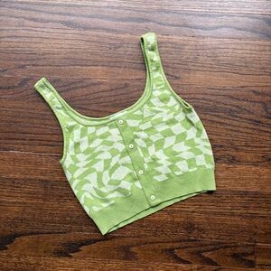 Buttermelon Warped Checkers Crop Tank Top Large Green